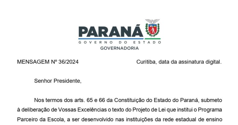 Leia mais sobre o artigo Projeto Parceiro da Escola: leia na íntegra o texto enviado para a Assembleia